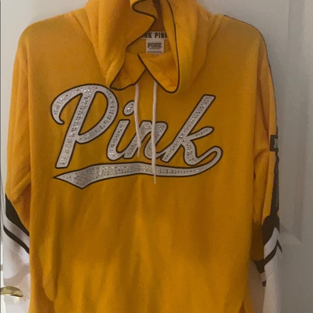 Pink hoodie yellow w/bling size xs